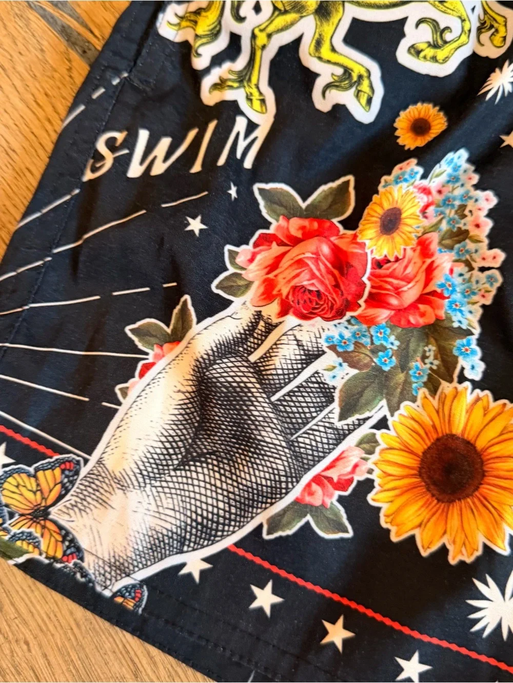 Agua Bendita Black Kids Swim Trunks with Multicolor Graphic Prints